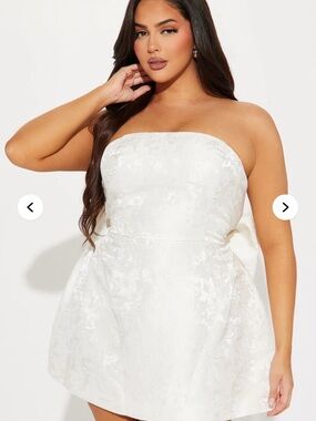 Strapless White Floral Jacquard Mini Dress